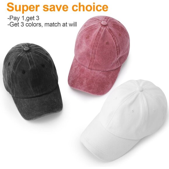 Men's Pink White Green 3 Pack Plain Cotton Retro Adjustable Baseball Hat Cap - Picture 2 of 7